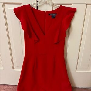 French Connection Red Ruffle Sleeve Dress